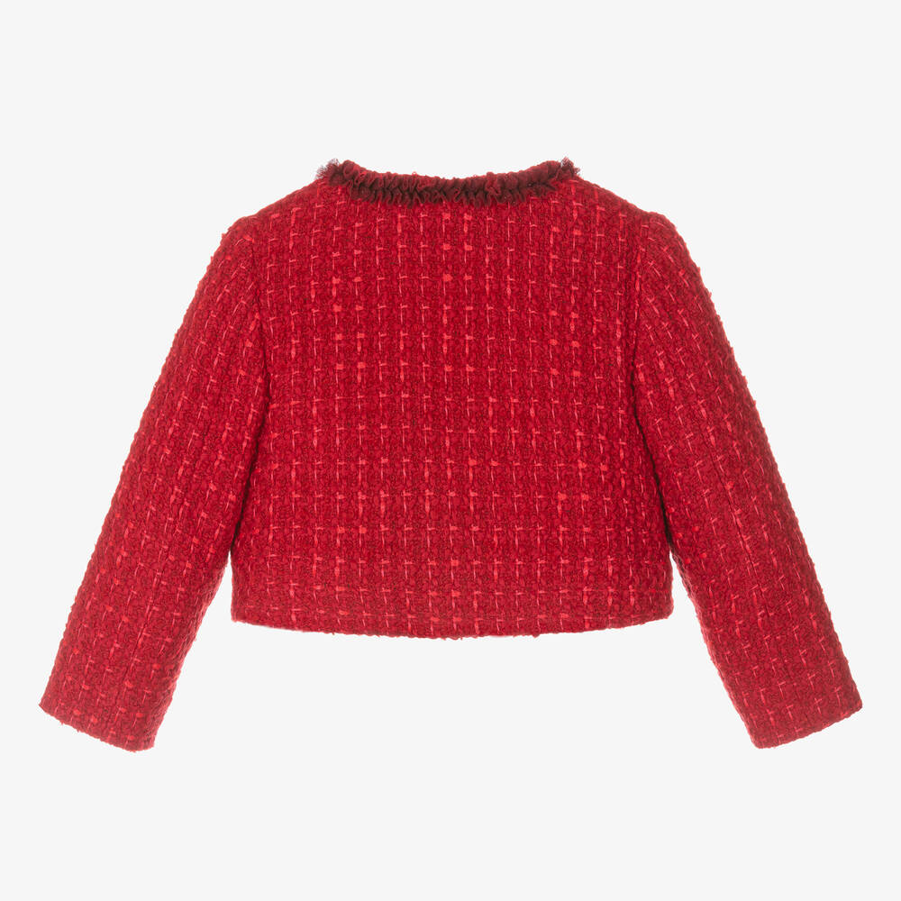 Balloon Chic - Girls Red Cropped Tweed Jacket | Childrensalon