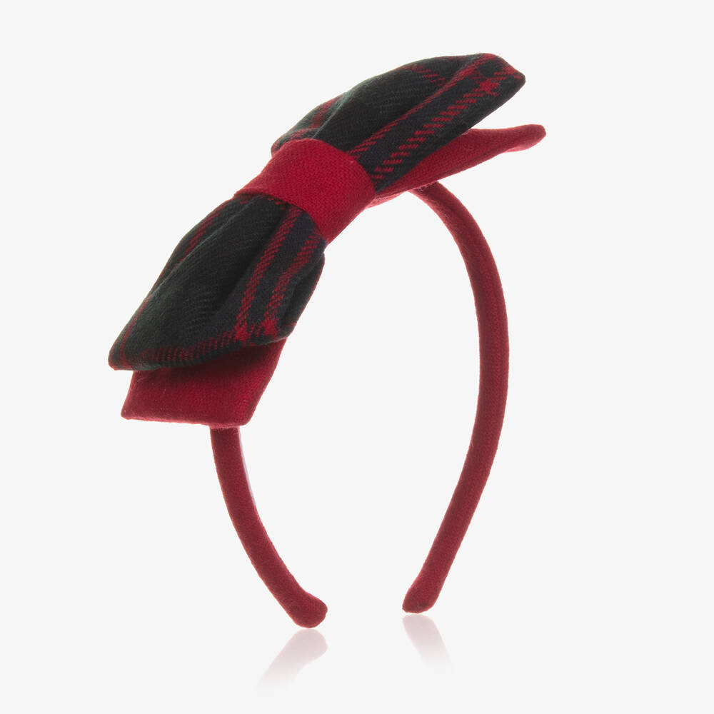 Balloon Chic - Girls Red Tartan Bow Hairband | Childrensalon