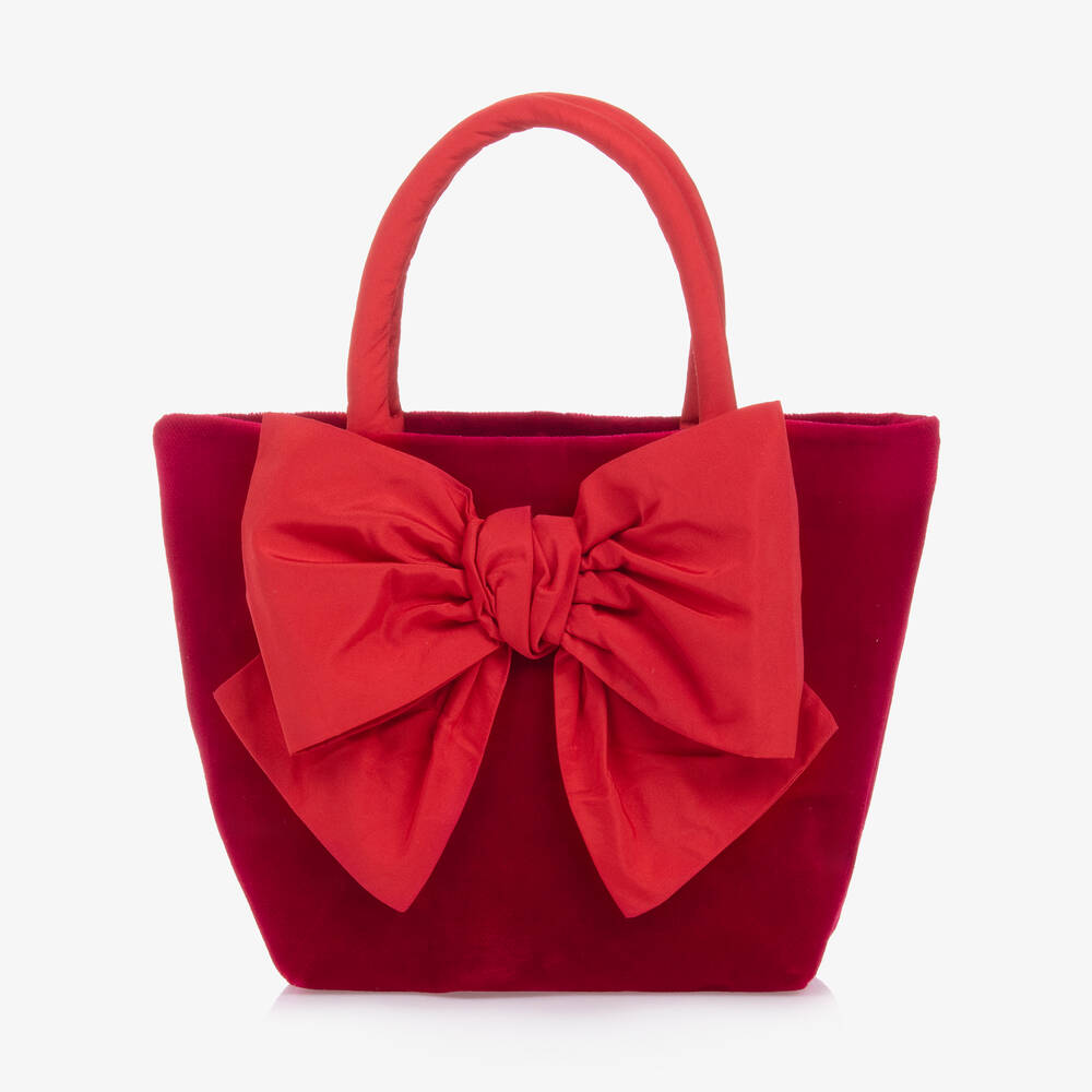 Balloon Chic -  حقيبة يد بفيونكة قطيفة لون أحمر (20 سم) | Childrensalon