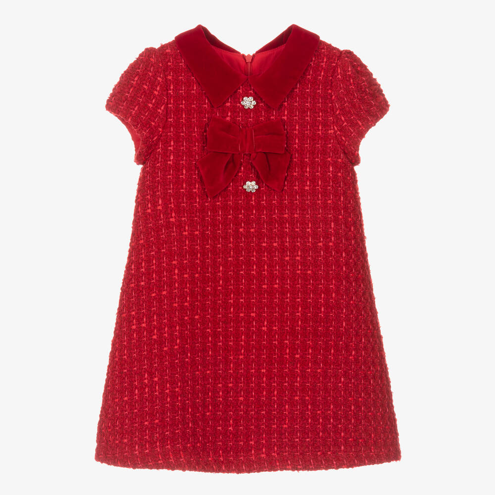 Balloon Chic - Girls Red Wool Tweed Dress | Childrensalon