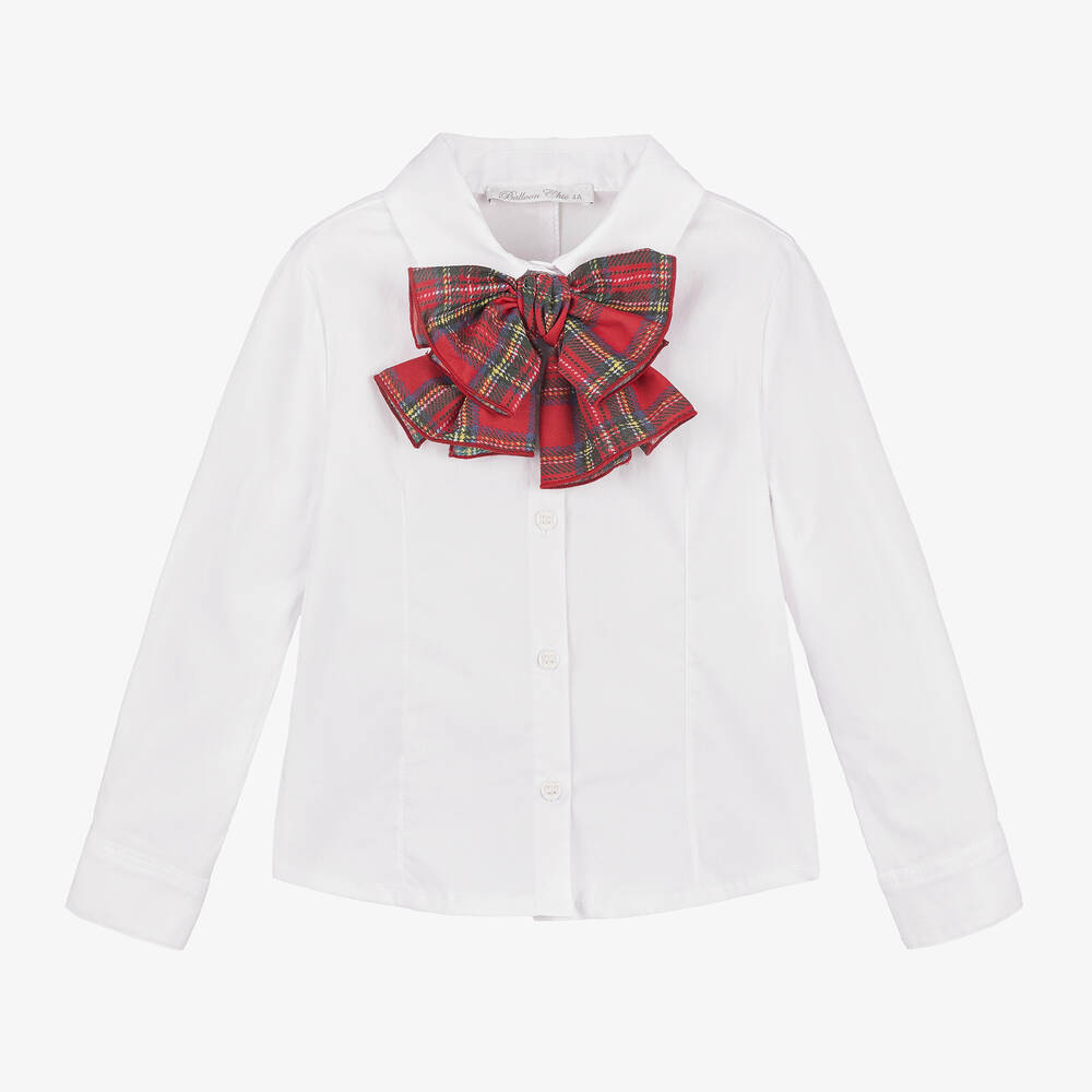 Balloon Chic - Girls White Cotton Shirt | Childrensalon