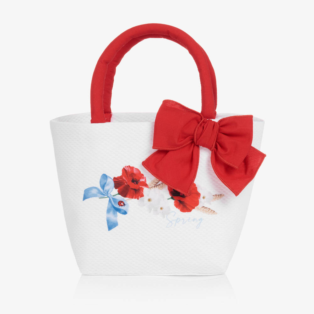 Balloon Chic Kids' Girls White & Red Poppies Handbag (20cm) In Metallic
