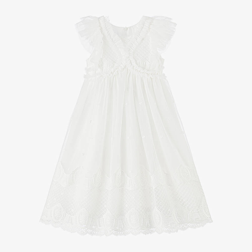 Balloon Chic - Girls White Tulle & Lace Dress | Childrensalon