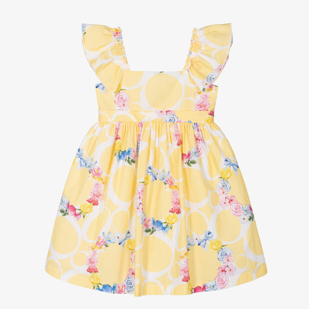 Balloon Chic - Girls Yellow Cotton Floral Dress | Childrensalon