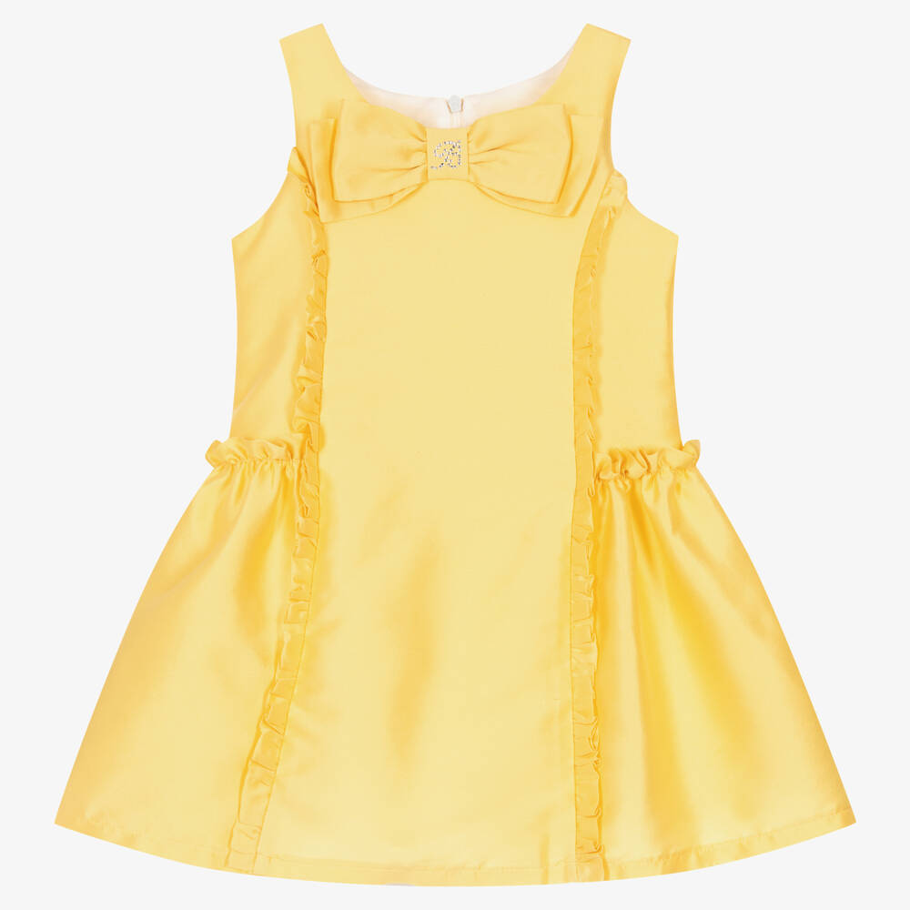 Balloon Chic Babies' Girls Yellow Cotton & Silk Bow Dress