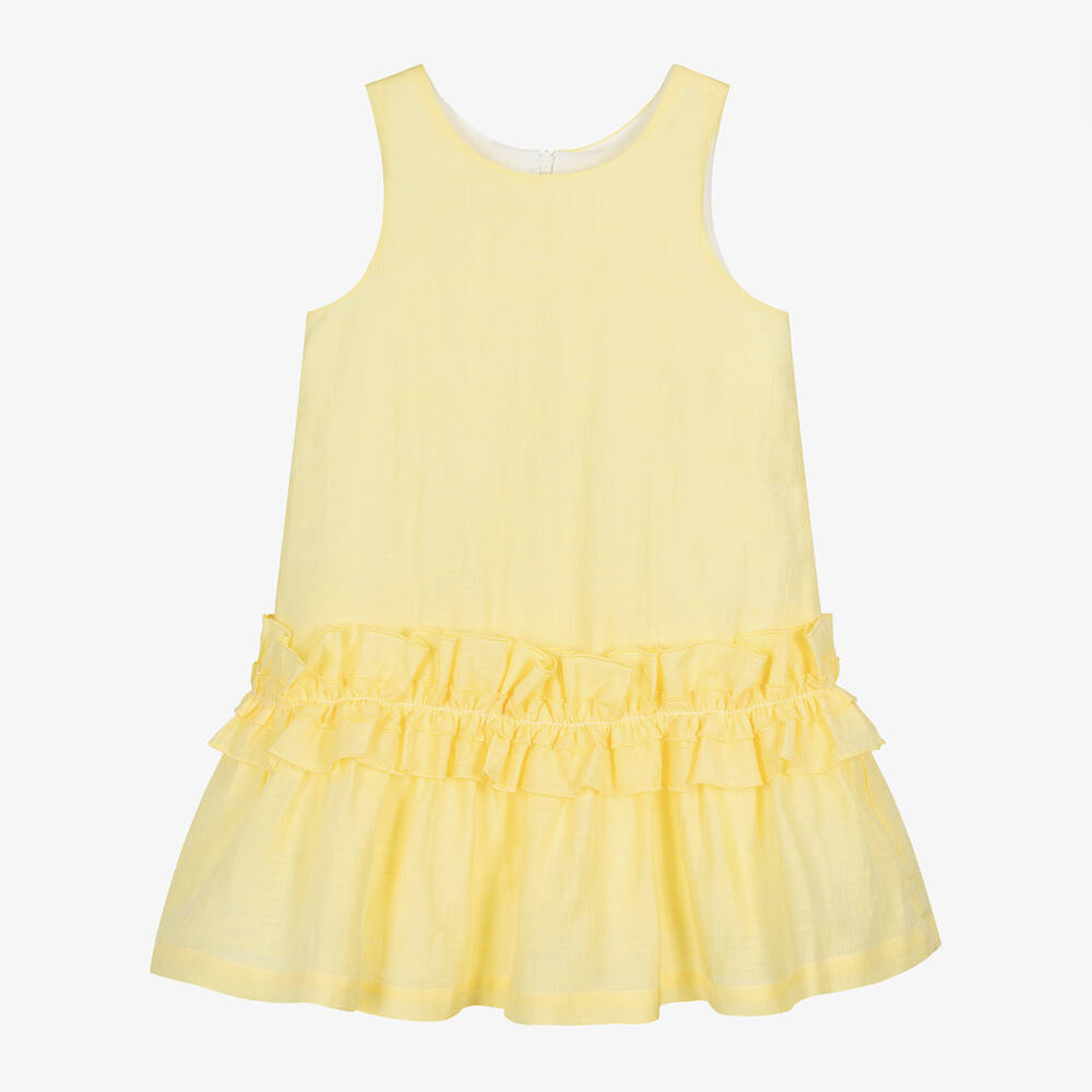 Balloon Chic - Girls Yellow Linen Ruffle Dress | Childrensalon