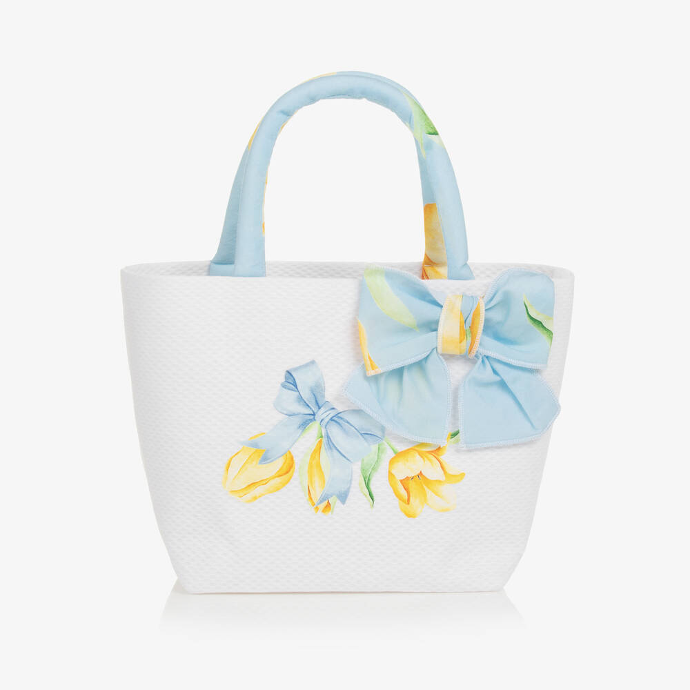 Balloon Chic - White & Blue Floral Cotton Bag (24cm) | Childrensalon