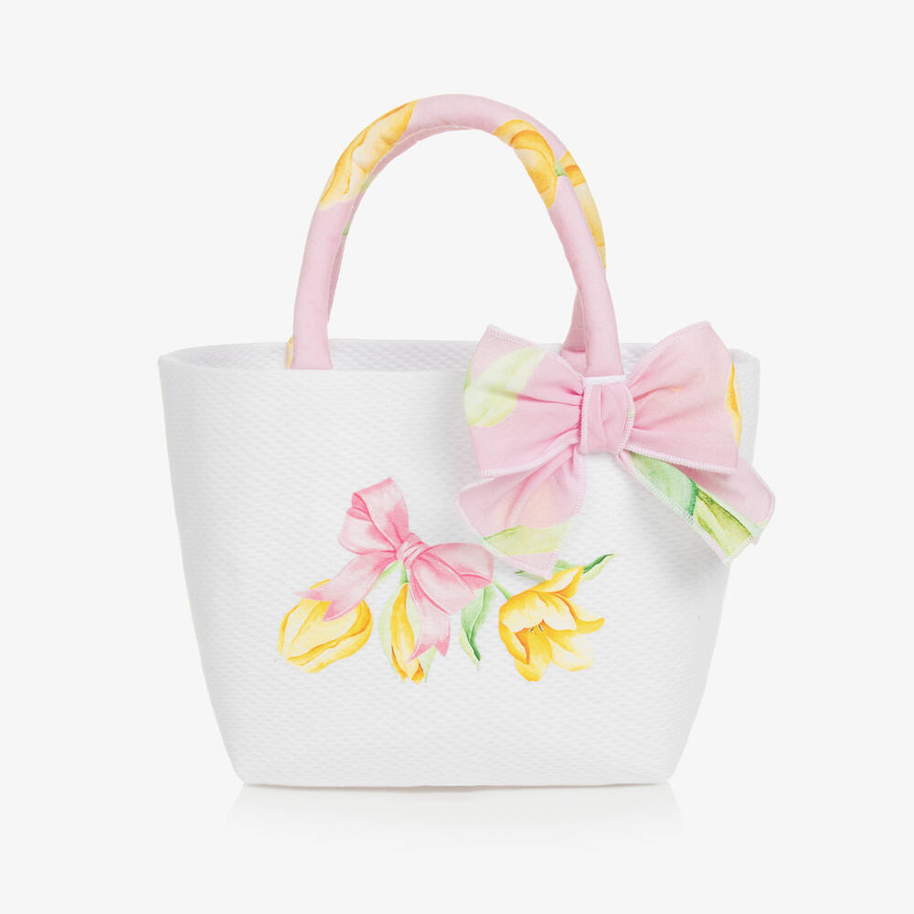 Balloon Chic - White & Pink Floral Cotton Bag (24cm) | Childrensalon