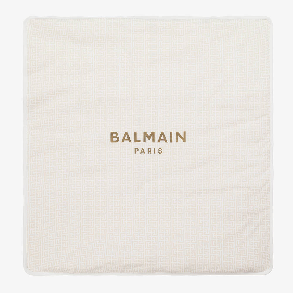 Balmain - بطانية بطبعة مونوغرام قطن لون بيج (80 سم) | Childrensalon