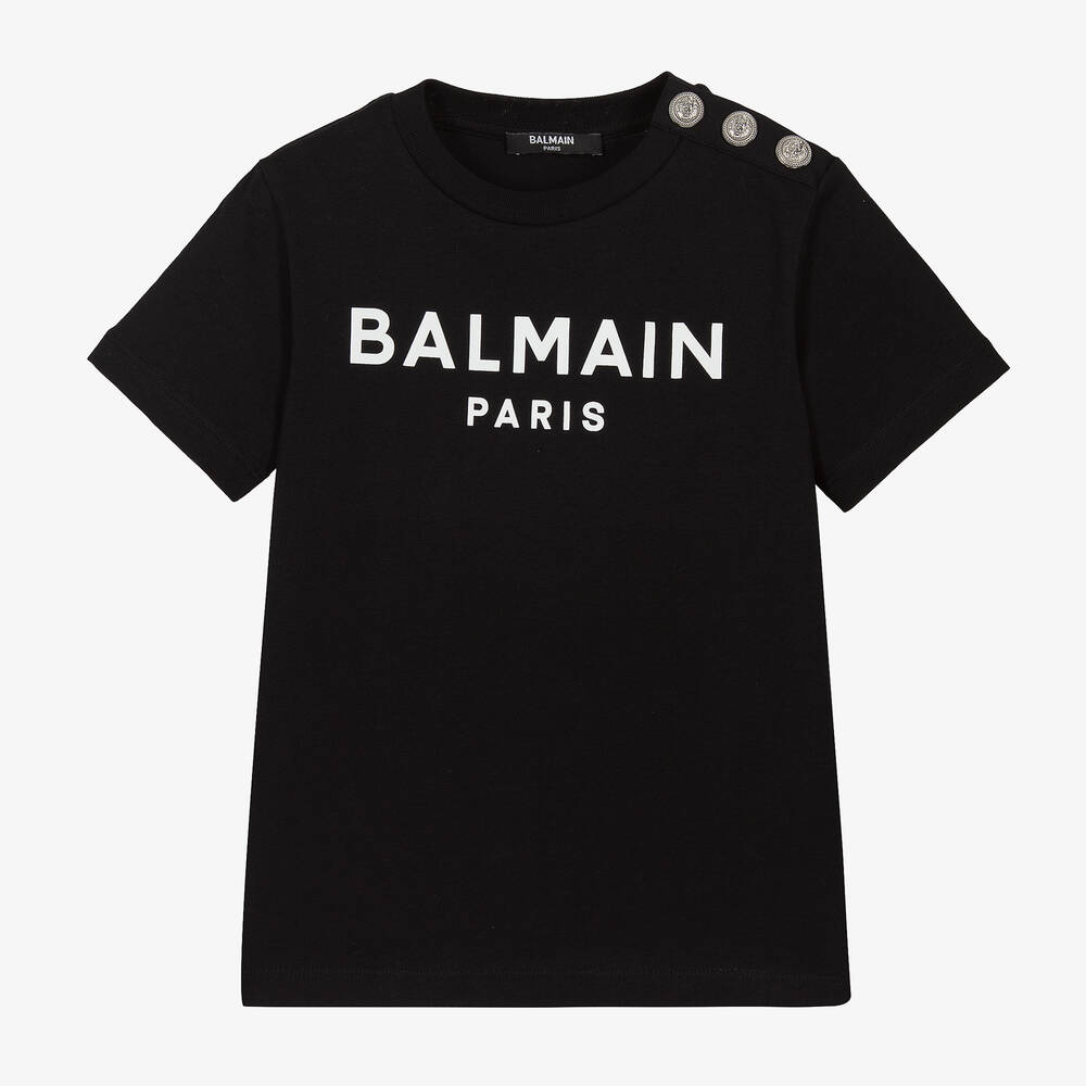 Balmain - Black Balmain Paris Cotton T-Shirt | Childrensalon