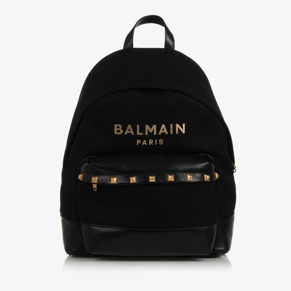 Balmain Black Cotton & Leather Backpack (38cm)