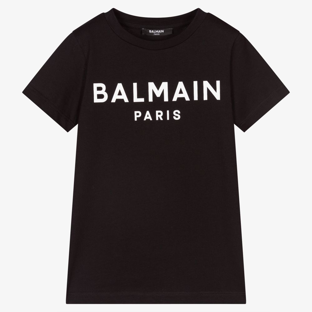Balmain Black Cotton Logo T-shirt In 930 Black