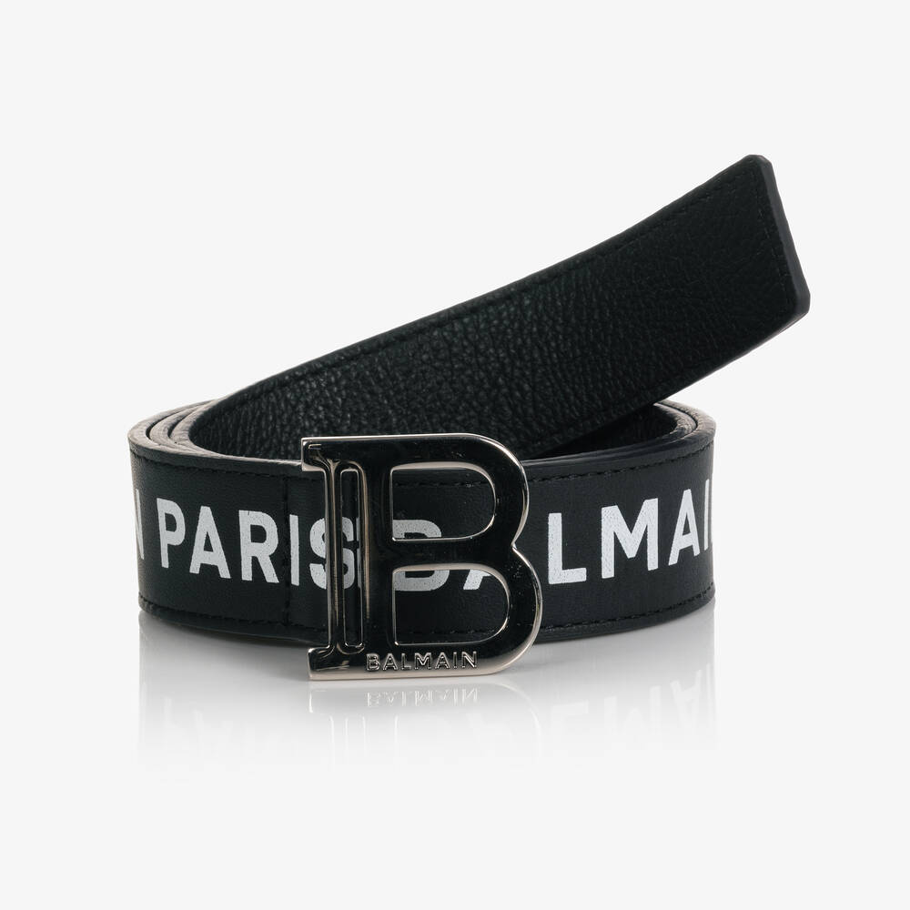 Balmain Kids' Black Leather Logo Belt | ModeSens