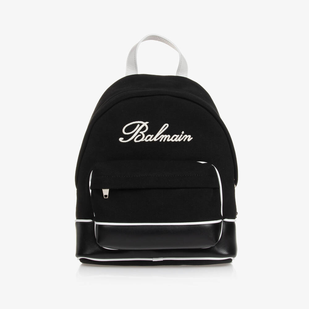 Balmain - Black & White Canvas Backpack (32cm) | Childrensalon