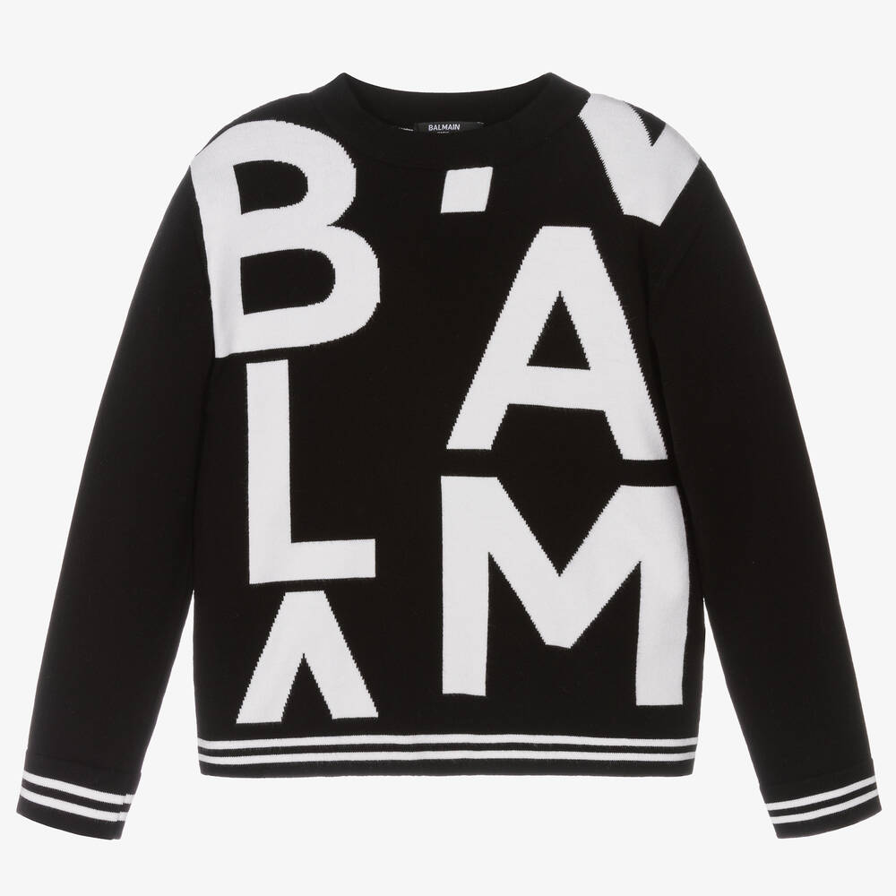 Balmain - Black & White Knitted Viscose Sweater | Childrensalon