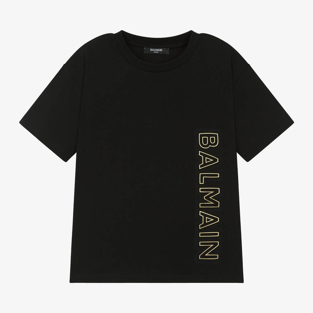 Shop Balmain Boys Black Cotton Graphic T-shirt