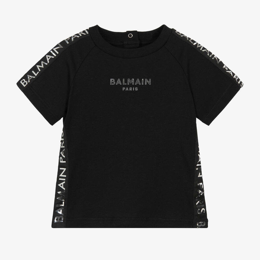 Balmain - Boys Black Metallic Cotton T-Shirt | Childrensalon