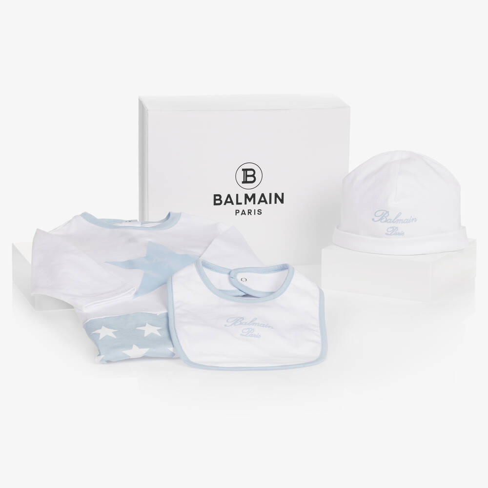 Balmain - Boys Blue Star Cotton Babysuit Set | Childrensalon
