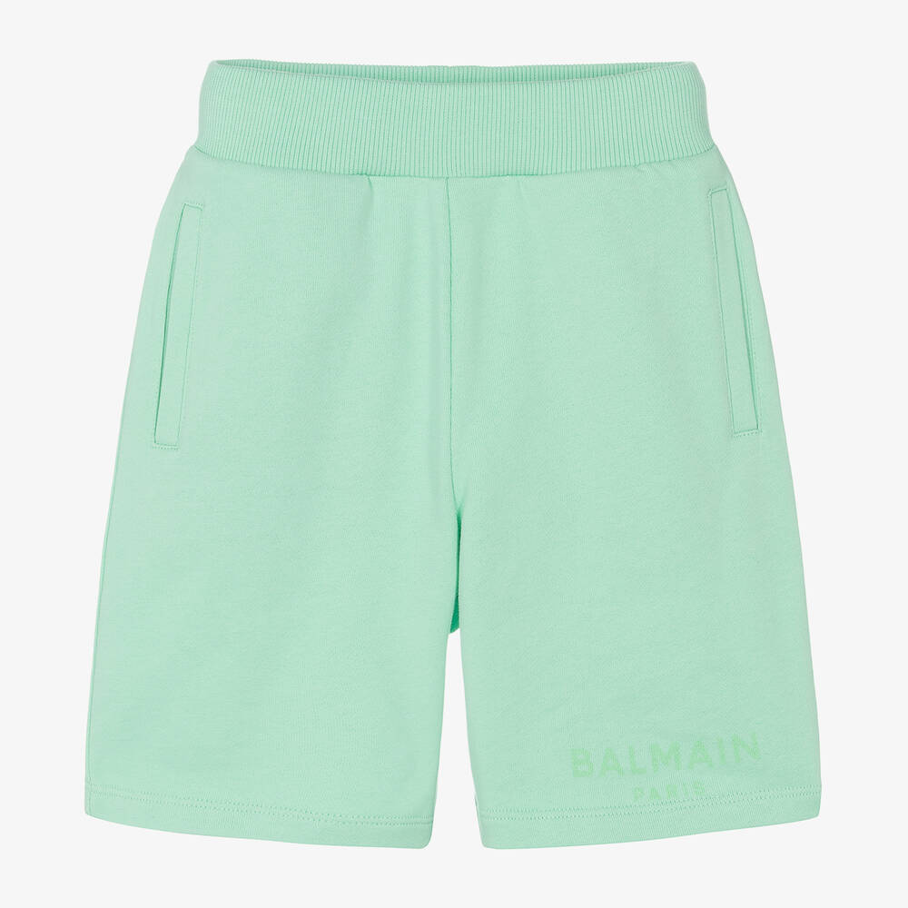Shop Balmain Boys Green Cotton Shorts