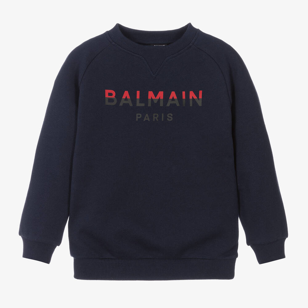 Balmain - Boys Navy Blue Cotton Sweatshirt | Childrensalon