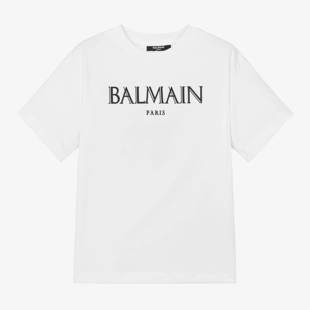 Balmain - Boys White Cotton T-Shirt | Childrensalon