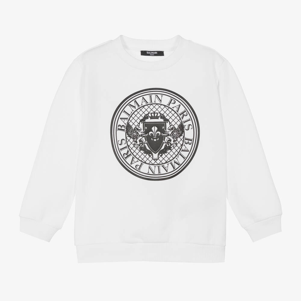 Balmain - Boys White Medallion Cotton Sweatshirt | Childrensalon
