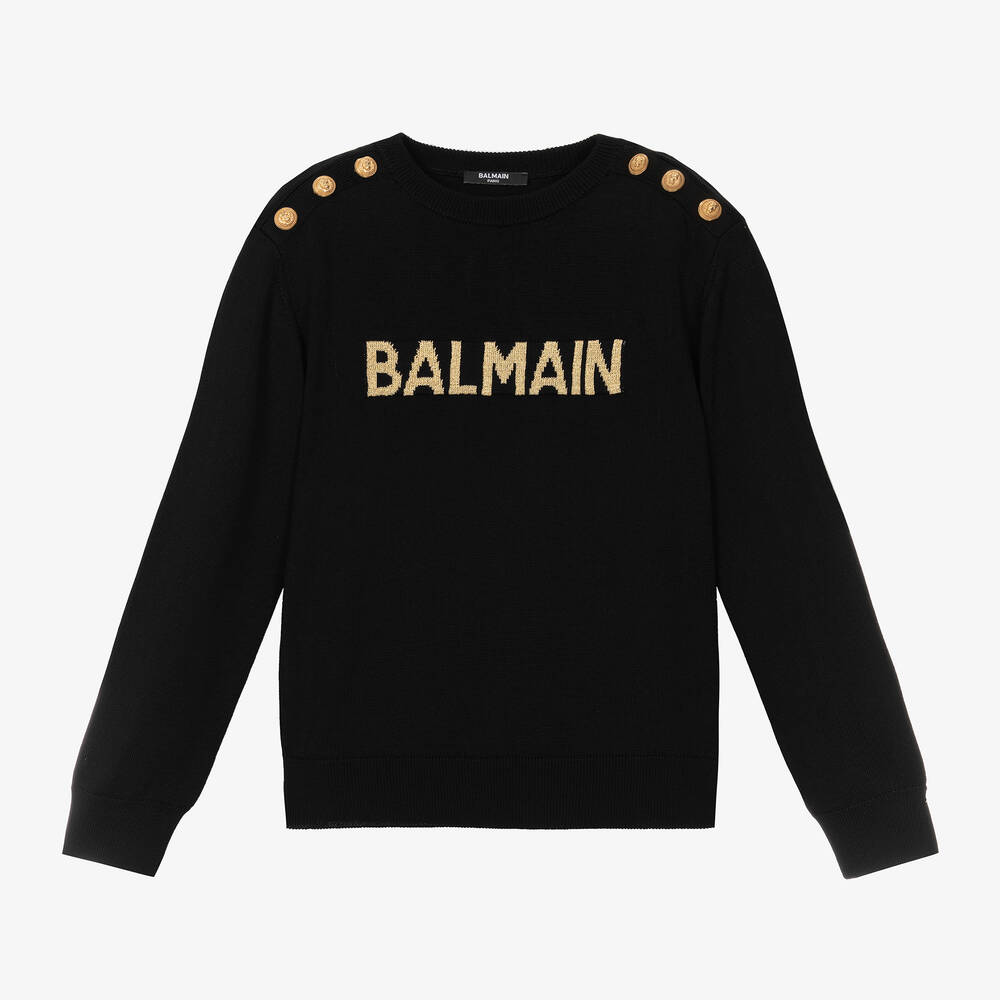 Balmain - Girls Black Intarsia Medallion Sweater | Childrensalon