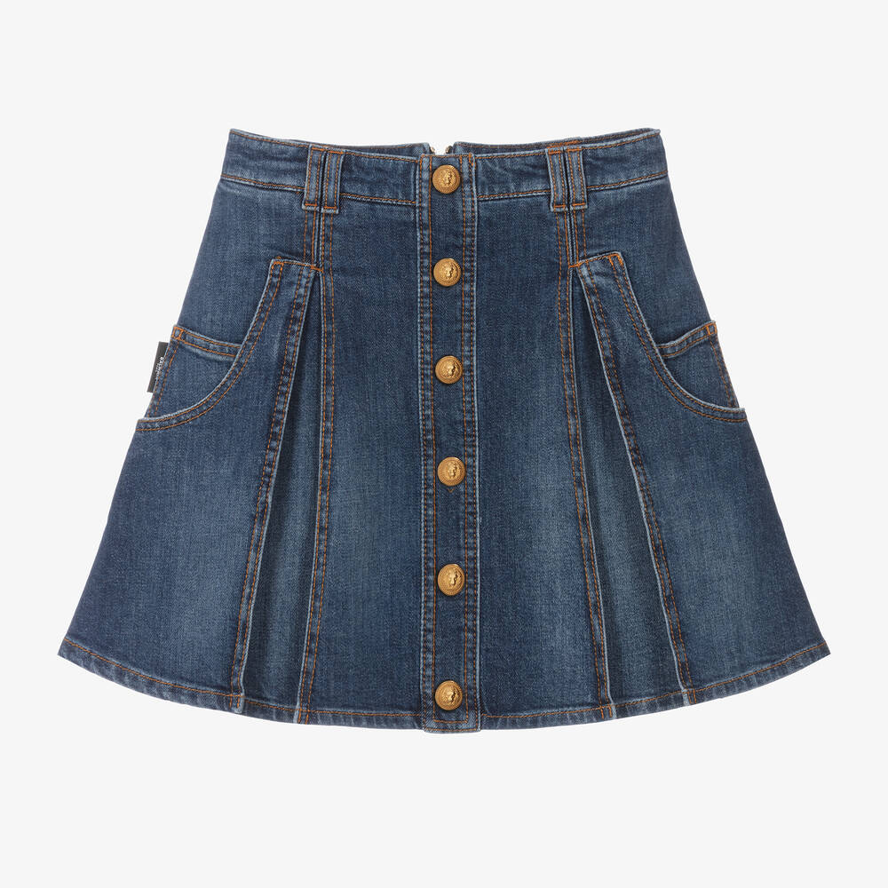 Balmain - Girls Blue Pleated Denim Skirt | Childrensalon