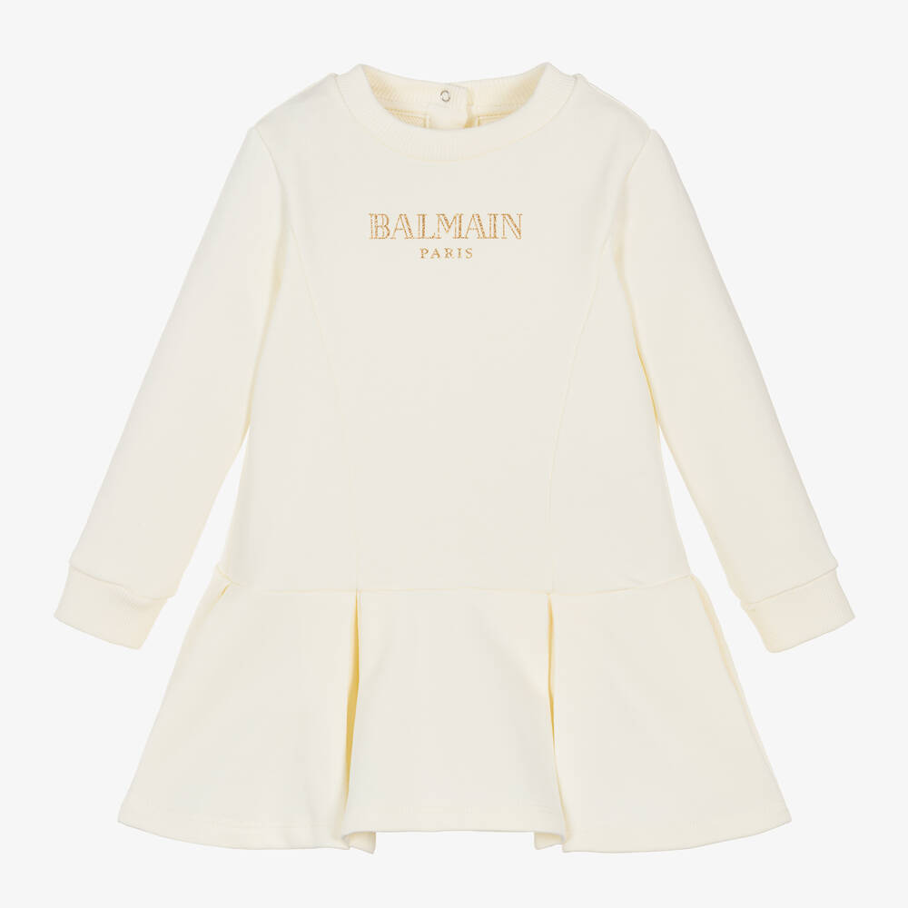 Balmain - Girls Ivory Cotton Jersey Dress | Childrensalon