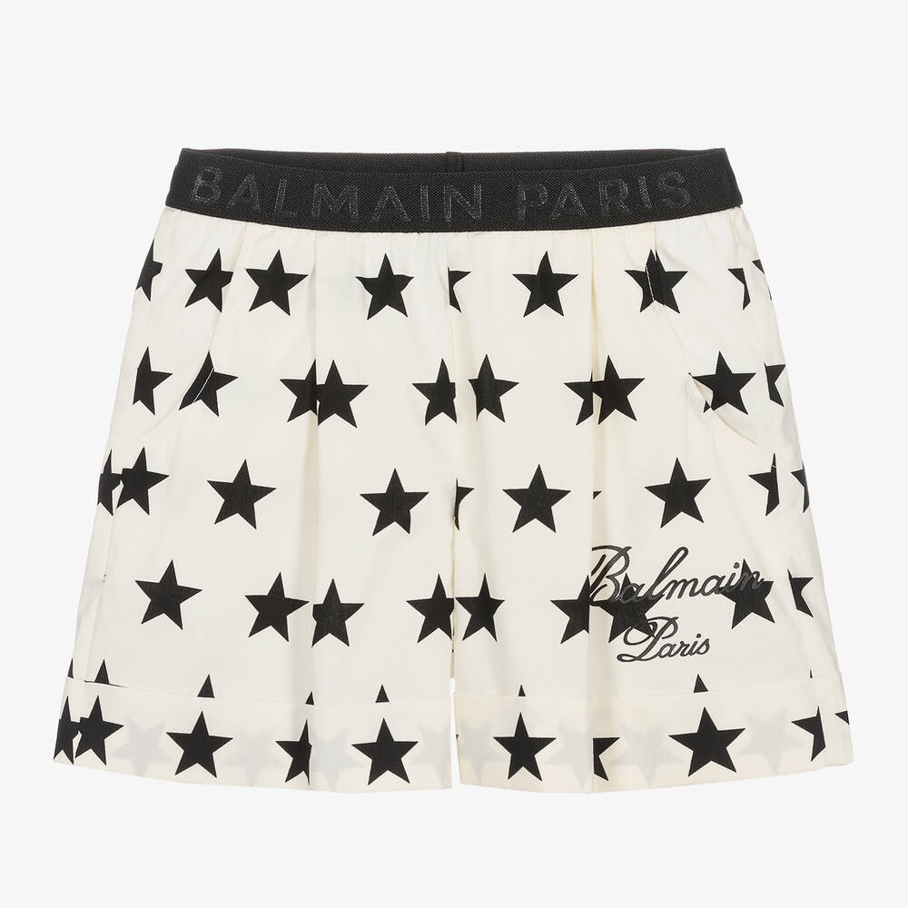 Balmain - Girls Ivory Cotton Star Print Shorts | Childrensalon