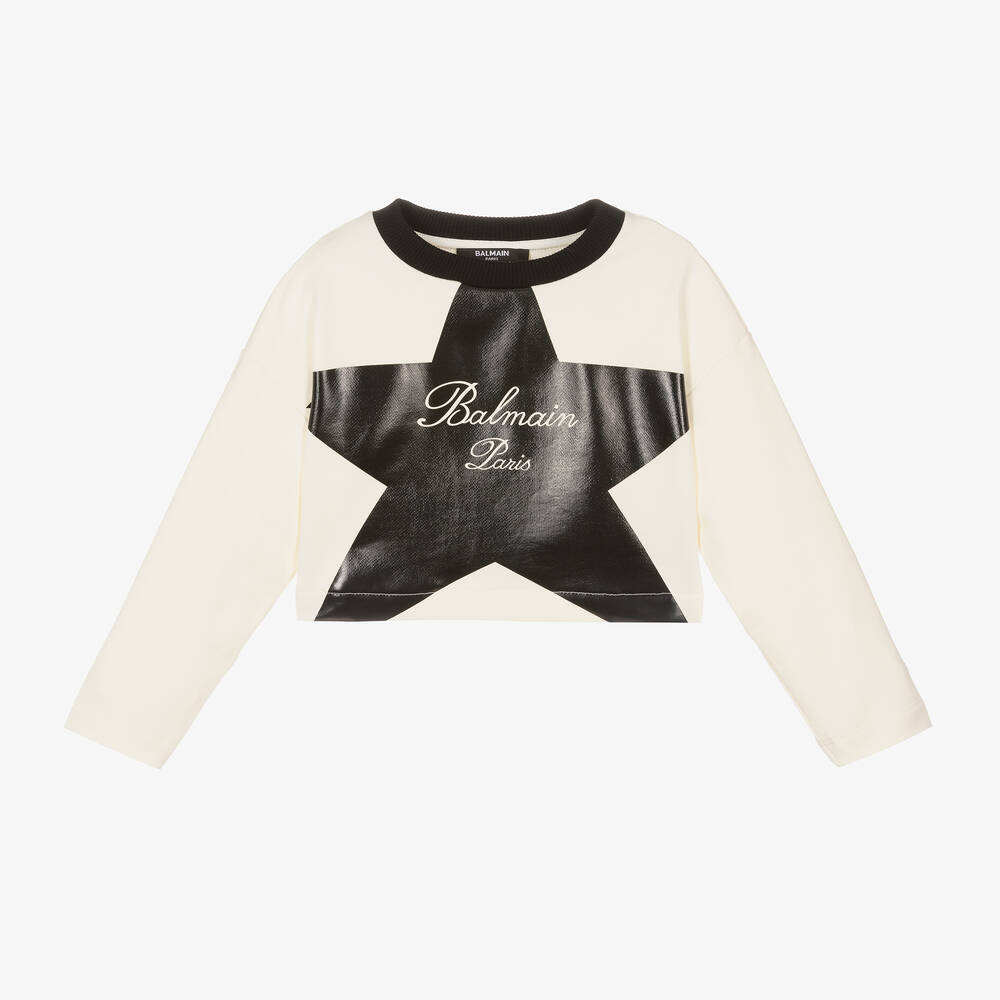 Balmain - Girls Ivory Cotton Star Sweatshirt | Childrensalon