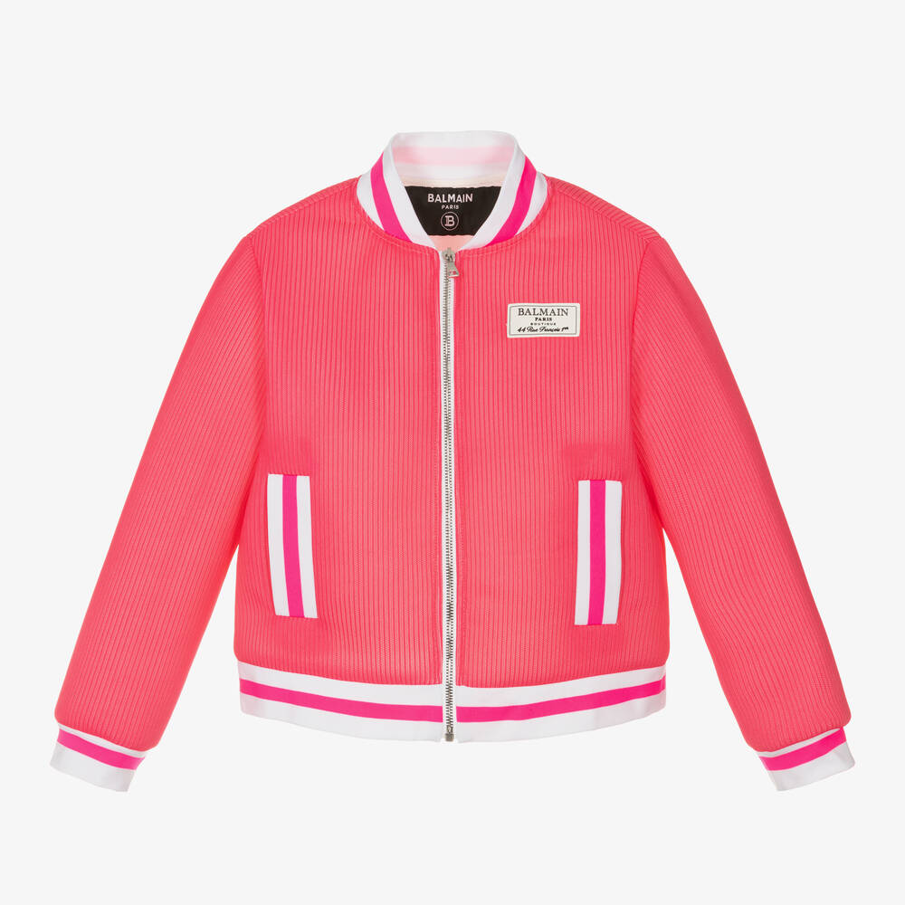 Balmain - Girls Pink Bomber Jacket | Childrensalon