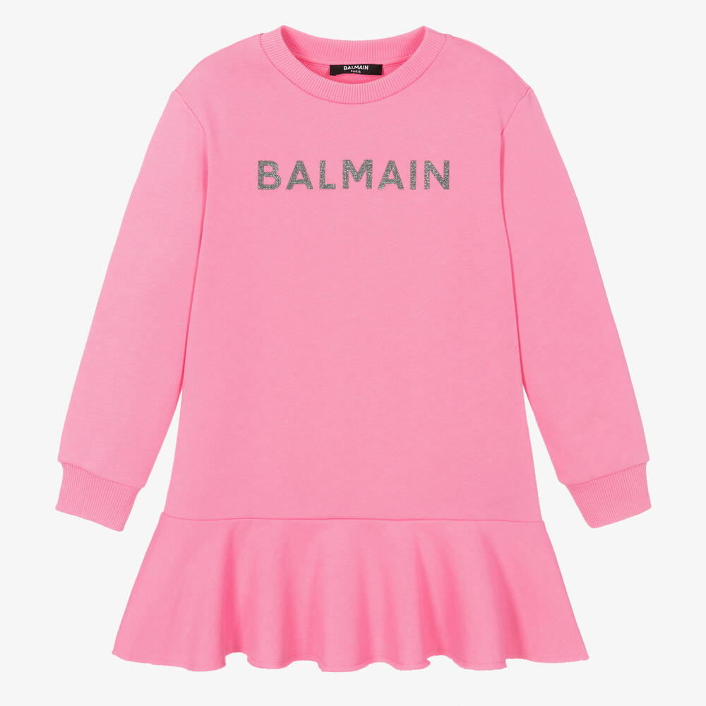 Balmain - Girls Pink Logo Sweatshirt Dress | Childrensalon