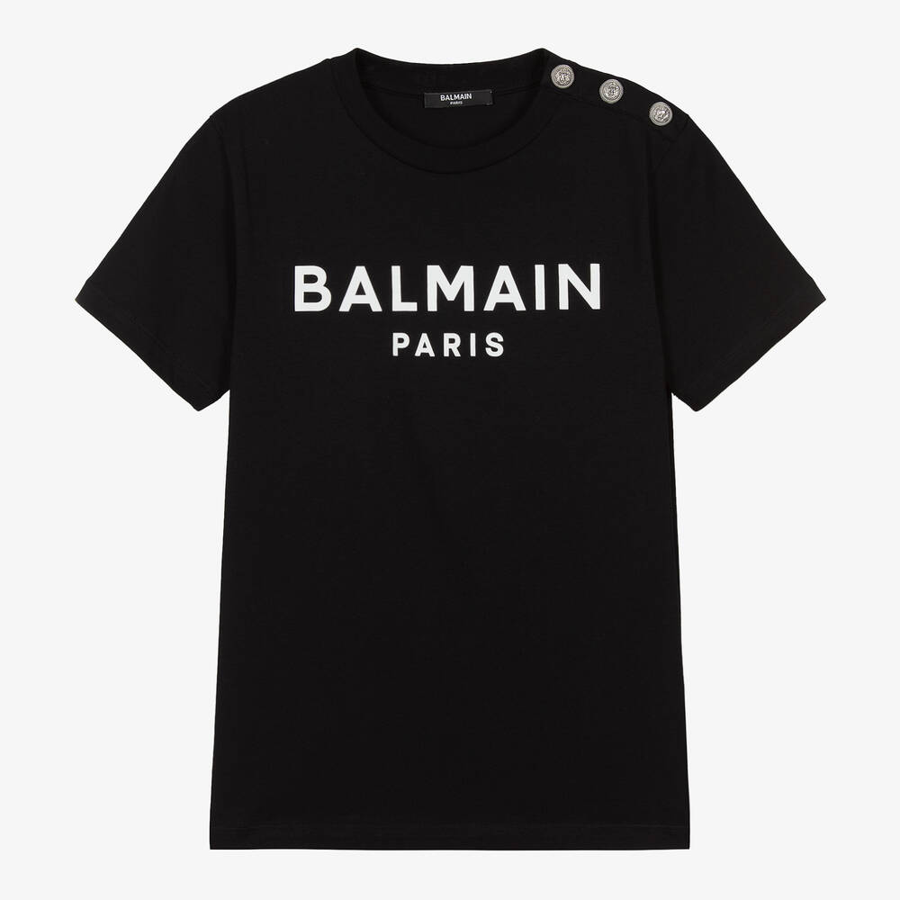 Balmain - تيشيرت قطن لون أسود تينز | Childrensalon