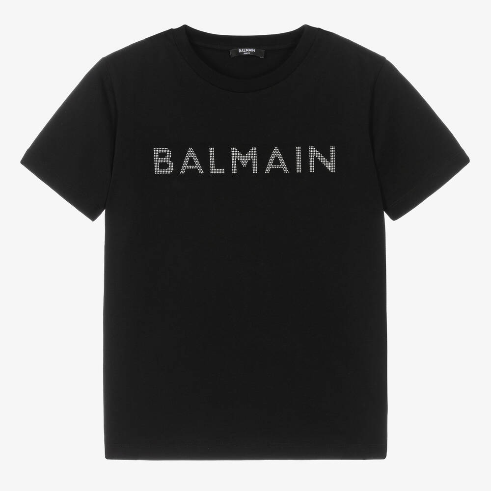Balmain - Черная хлопковая футболка со стразами для подростков | Childrensalon