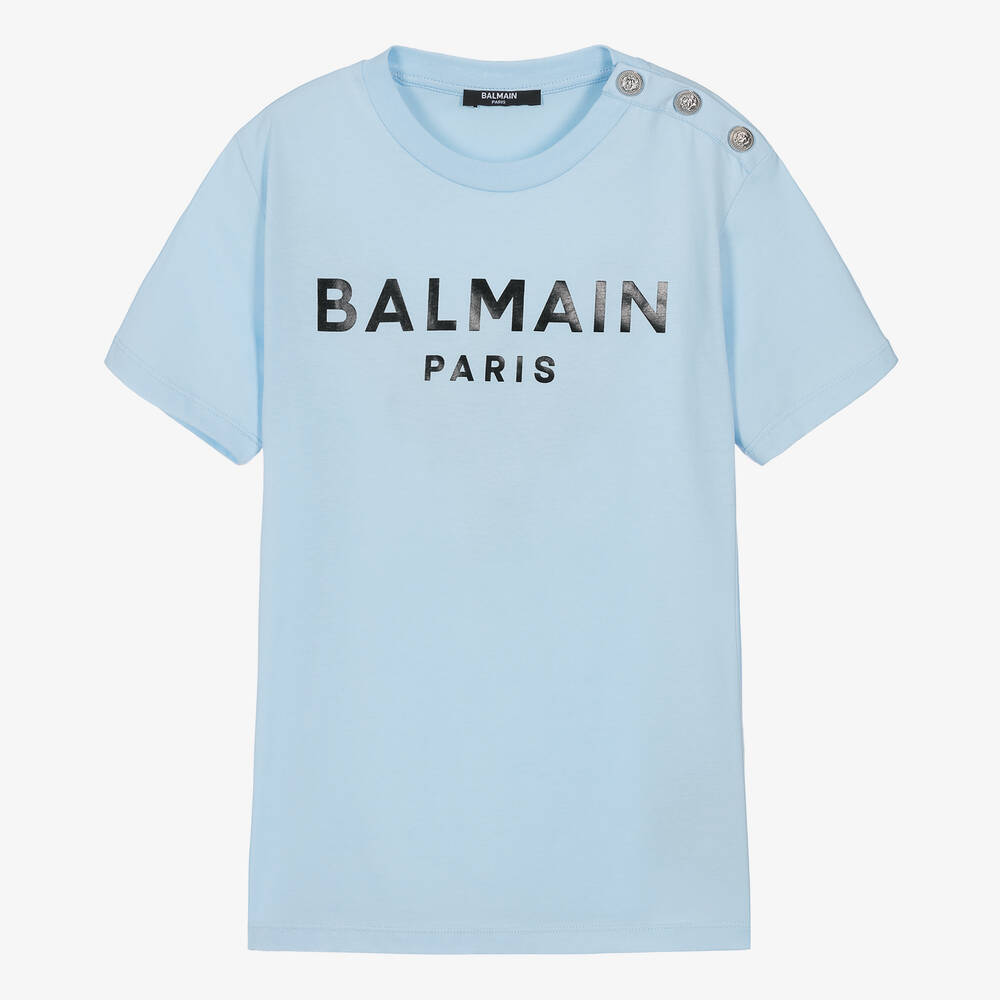 Balmain - Teen Blue Balmain Paris Cotton T-Shirt | Childrensalon