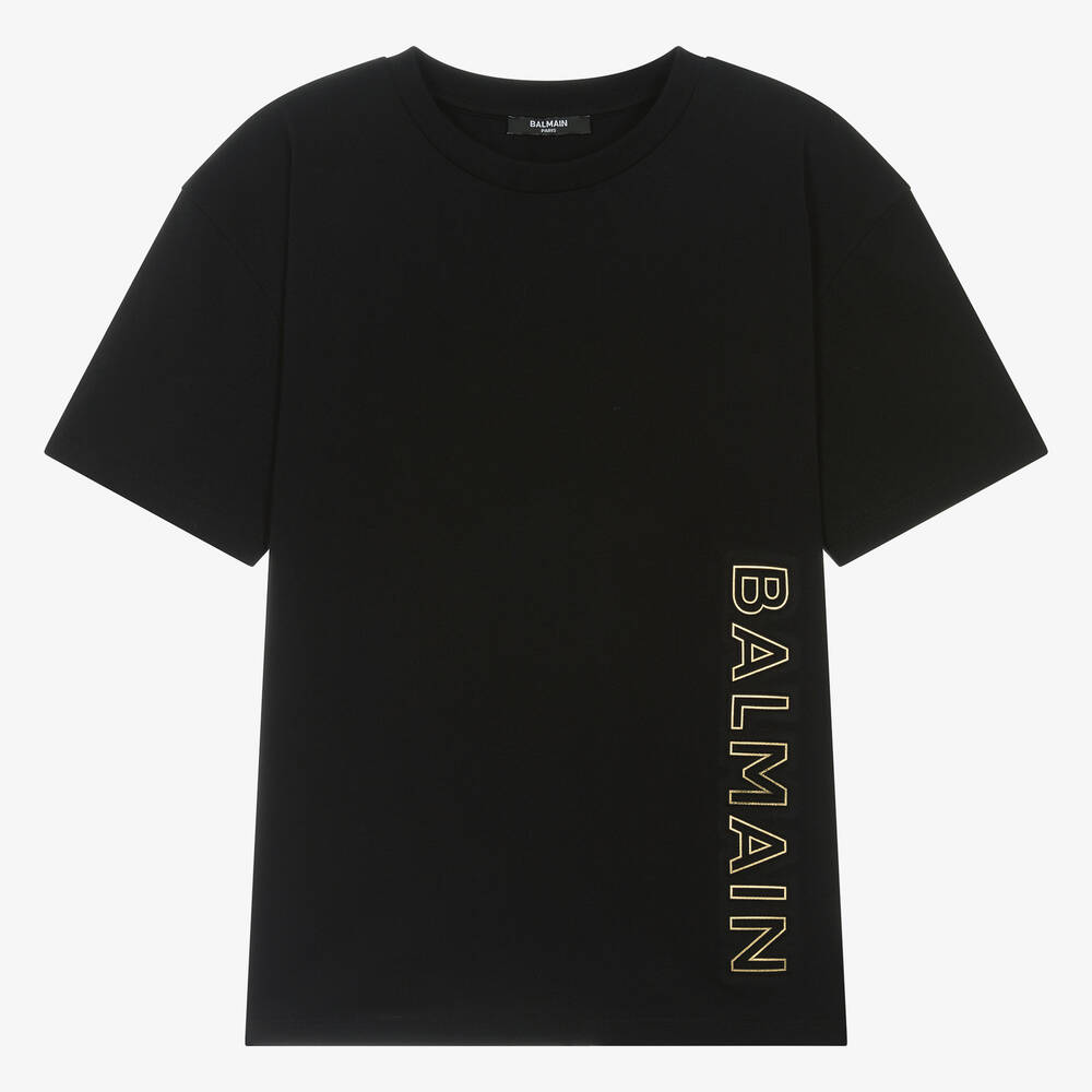 Shop Balmain Teen Boys Black Cotton Graphic T-shirt
