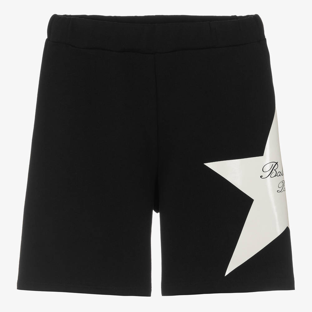 Shop Balmain Teen Boys Black Cotton Star Shorts