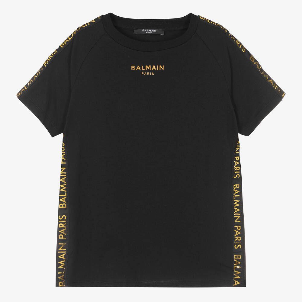 Balmain - Черно-золотистая футболка для мальчиков-подростков | Childrensalon
