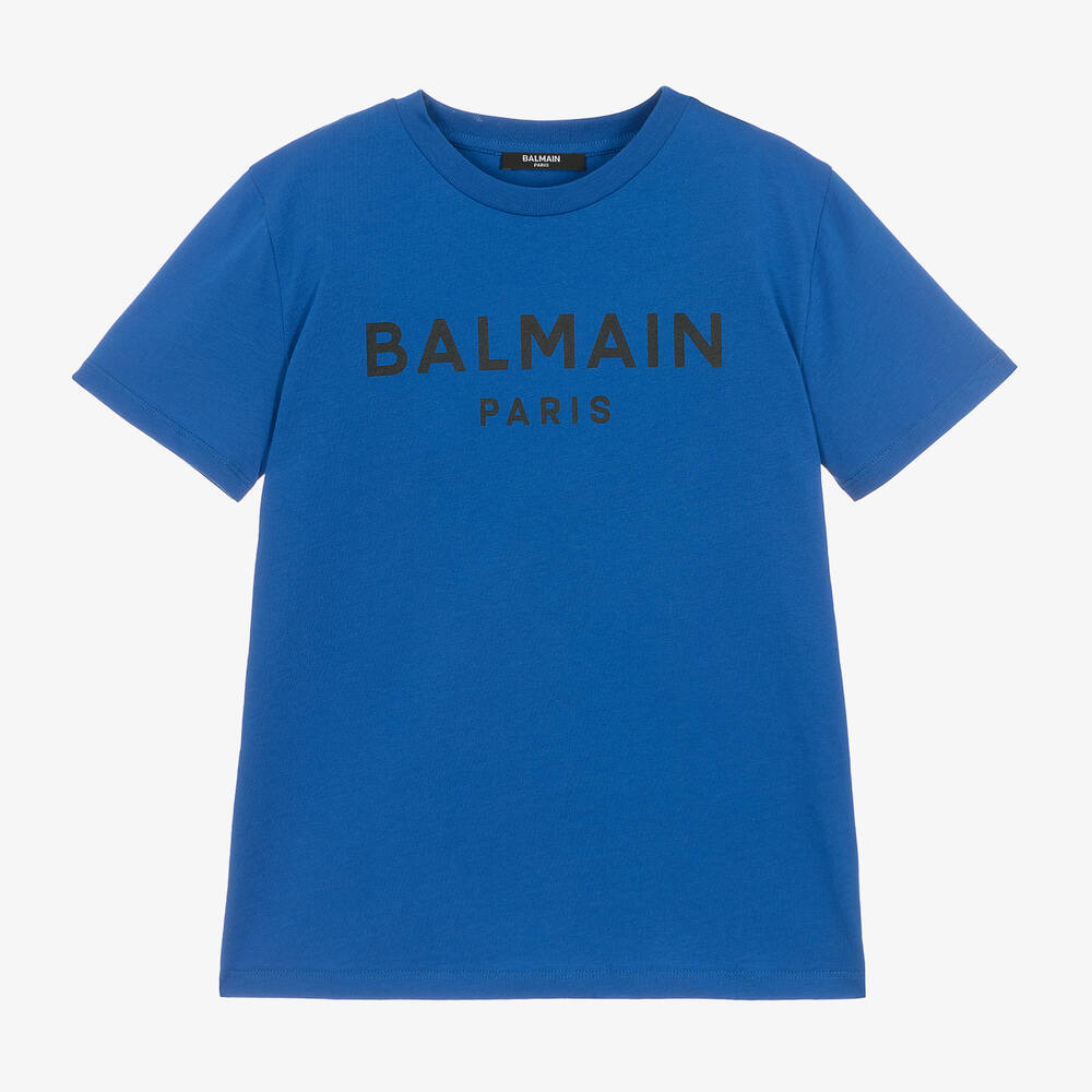 Balmain Teen Boys Blue Cotton T-shirt