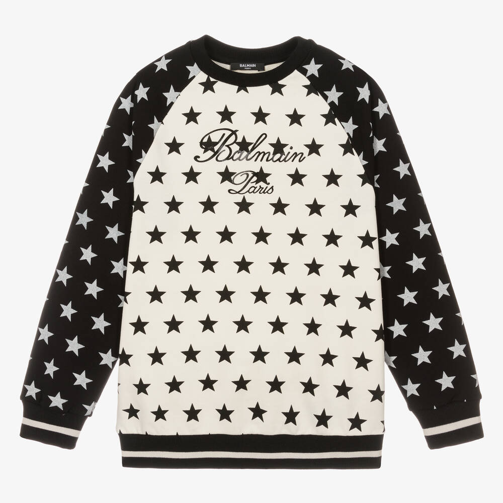 Balmain - Teen Boys Ivory & Black Star Sweatshirt | Childrensalon