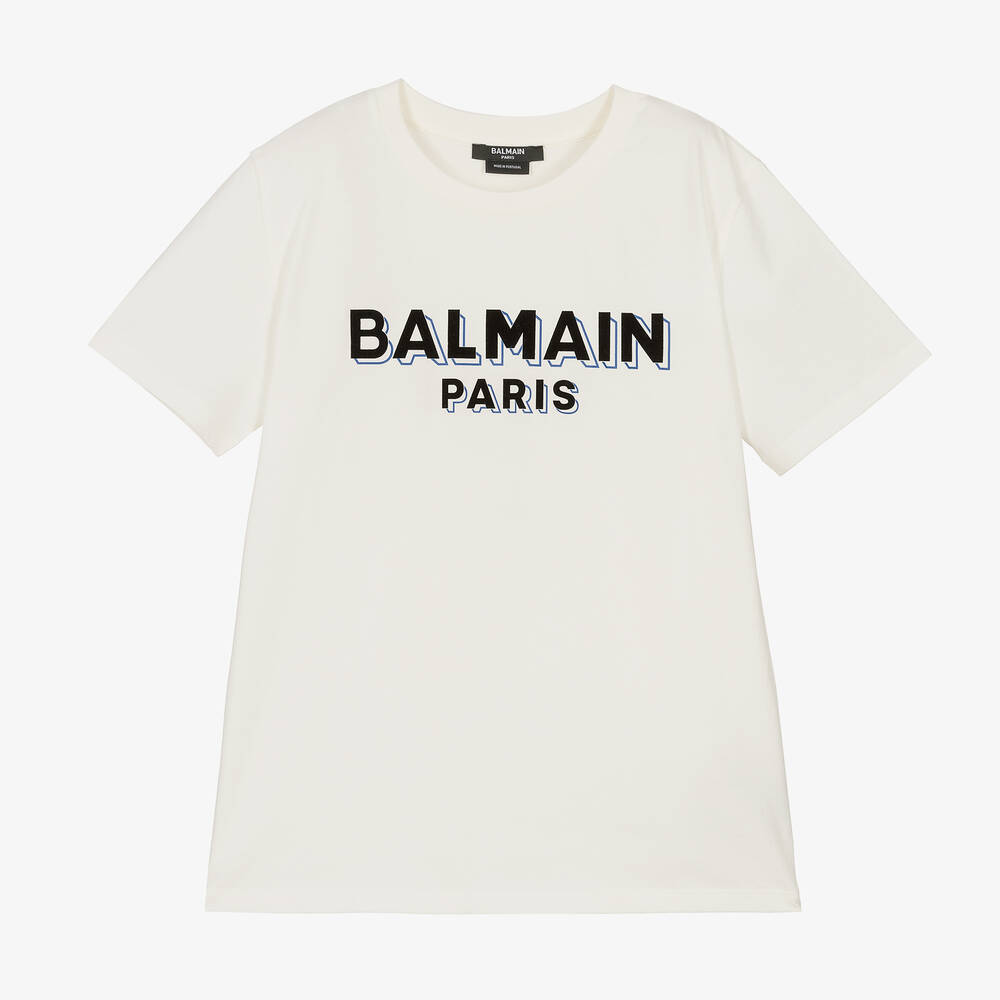 Balmain Teen Boys Ivory Cotton T-shirt