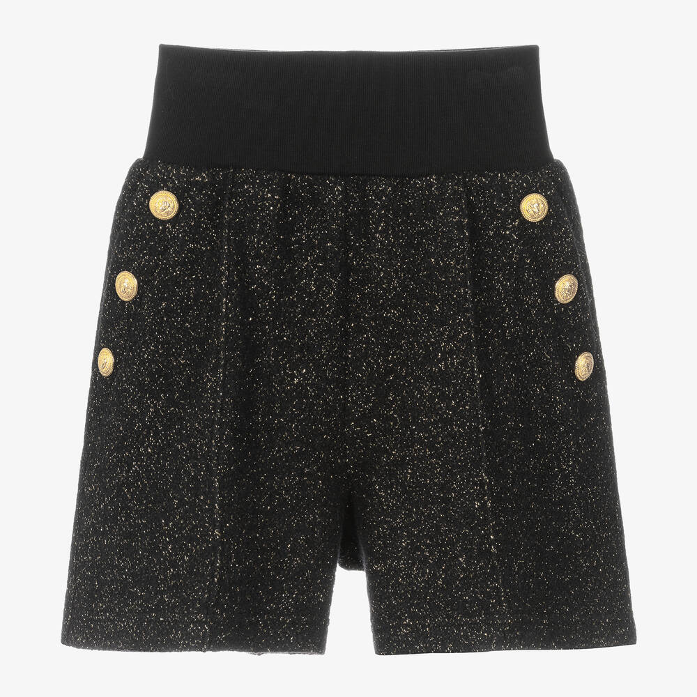 Balmain Teen Girls Black & Gold Wool Shorts