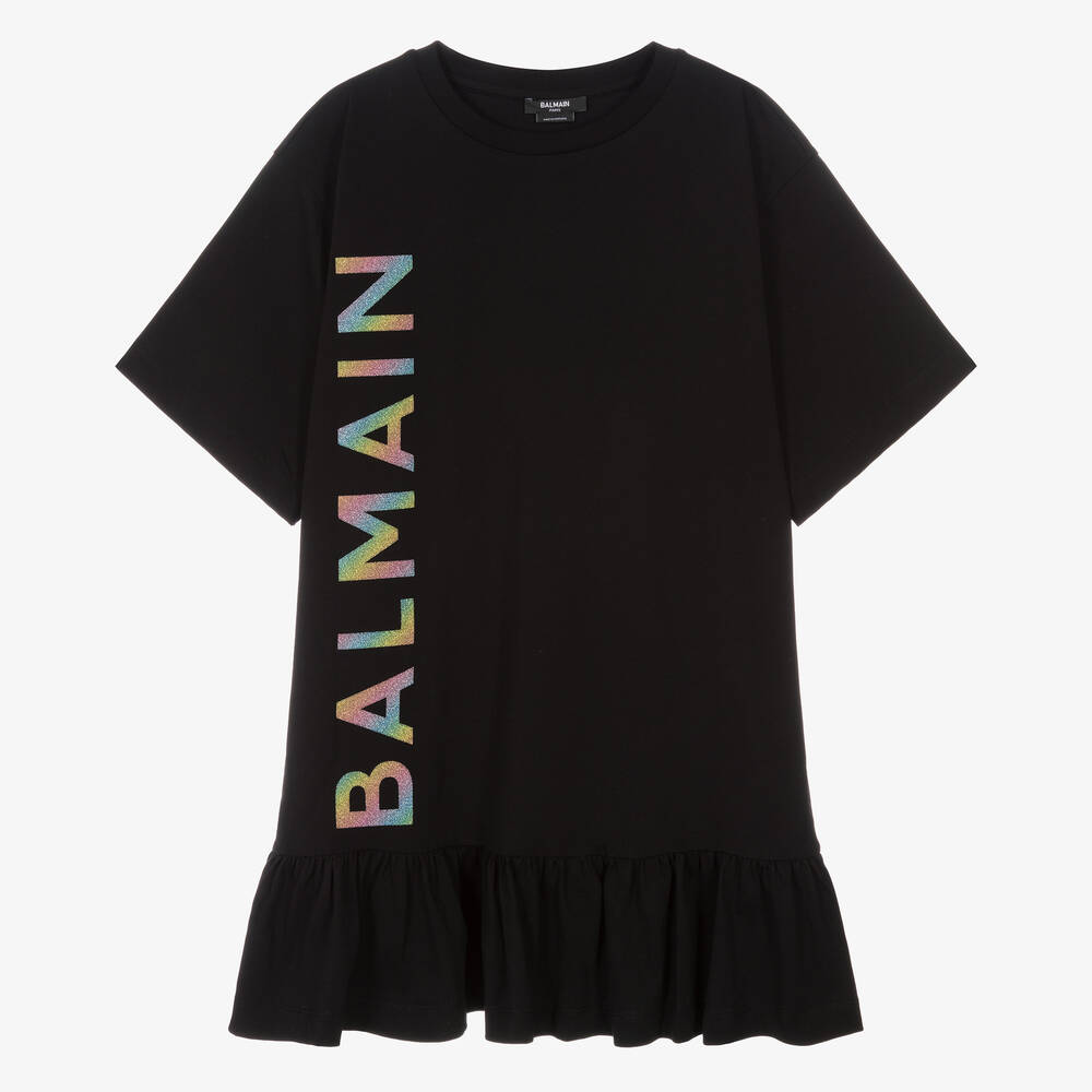 Balmain Teen Girls Black Logo Jersey Dress