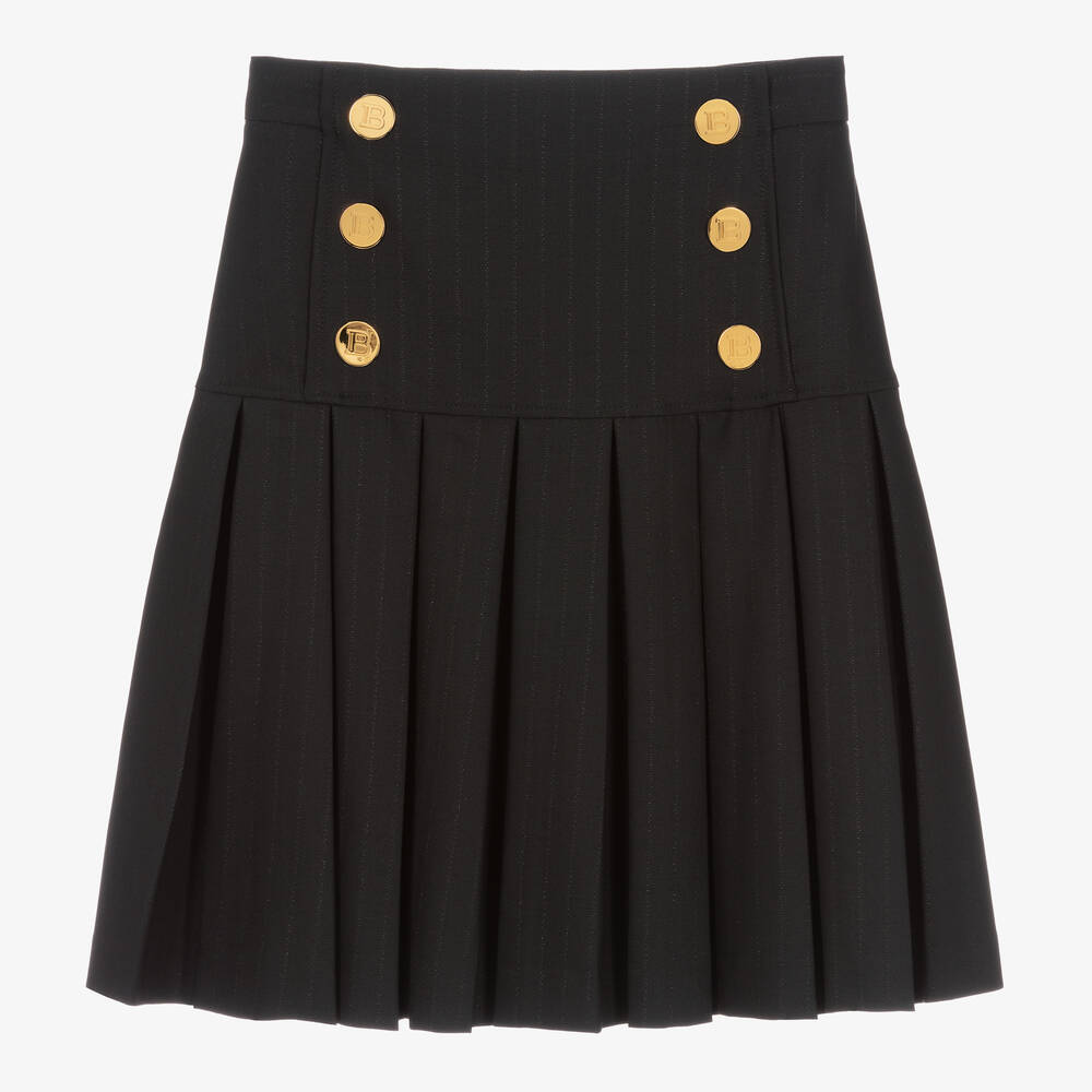 Balmain - Teen Girls Black Pleated Wool Skirt | Childrensalon