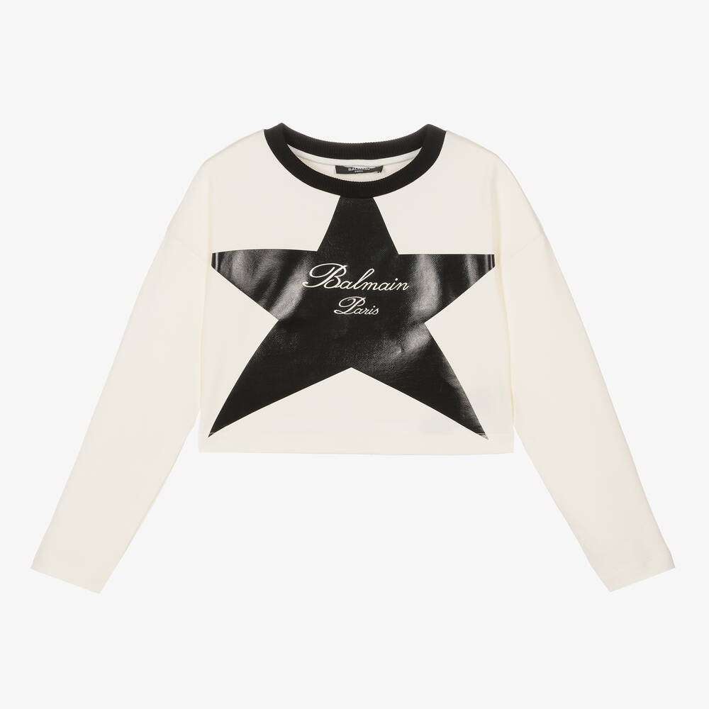 Balmain - Teen Girls Ivory Cotton Star Sweatshirt | Childrensalon