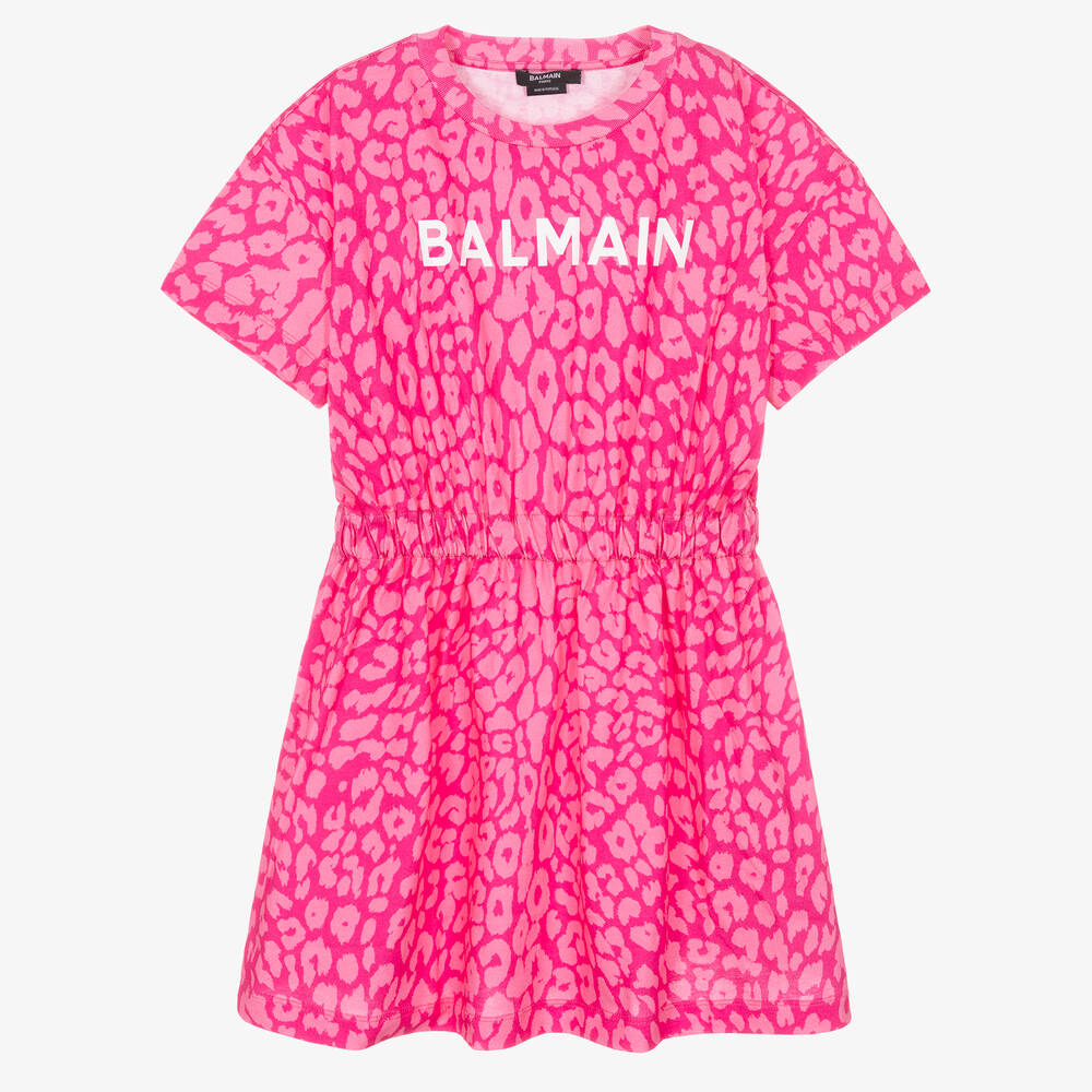 BALMAIN TEEN GIRLS PINK LEOPARD PRINT DRESS