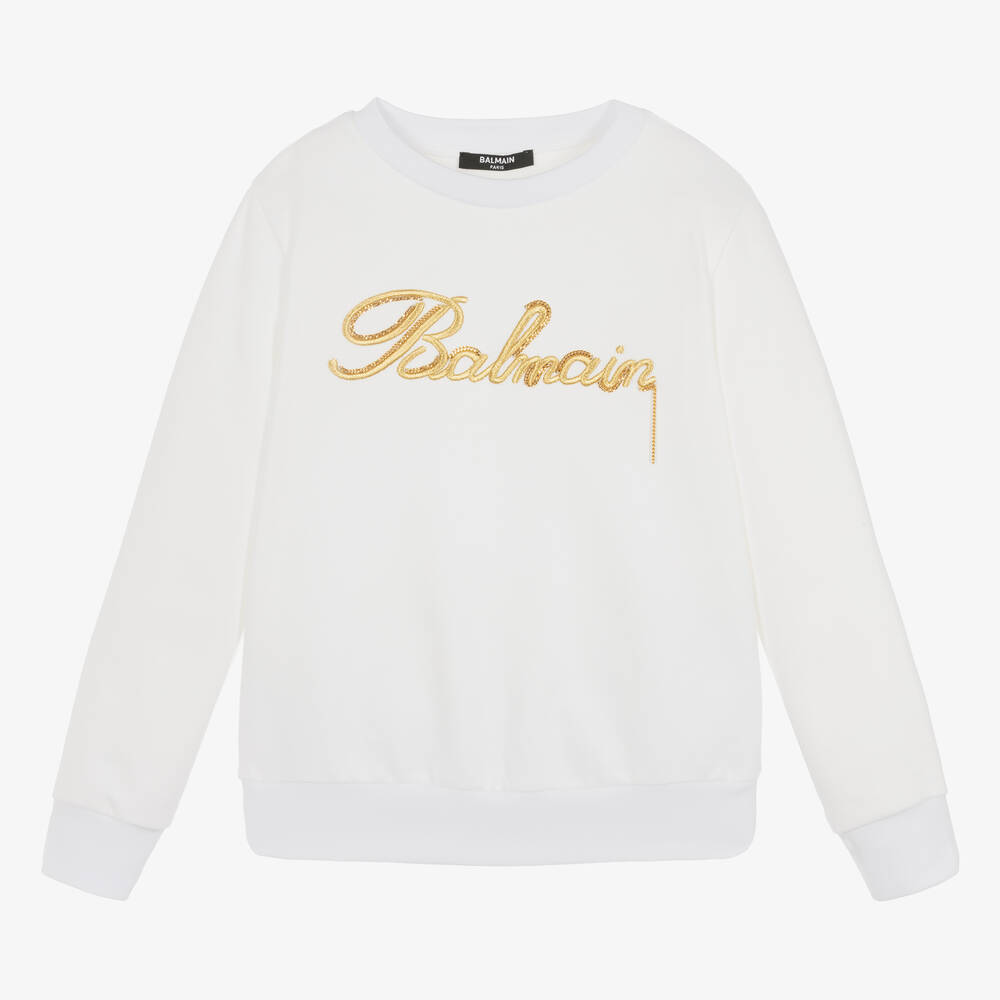 Balmain - Teen Girls White Cotton Sweatshirt | Childrensalon