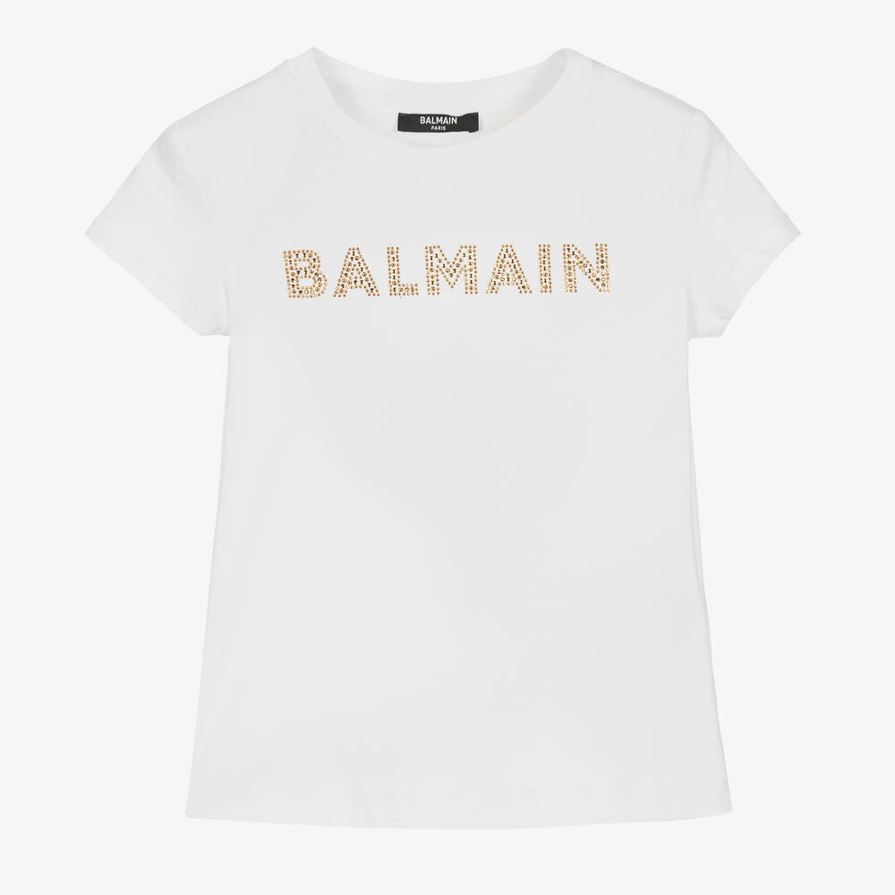 Balmain Teen Girls White Diamanté T-shirt
