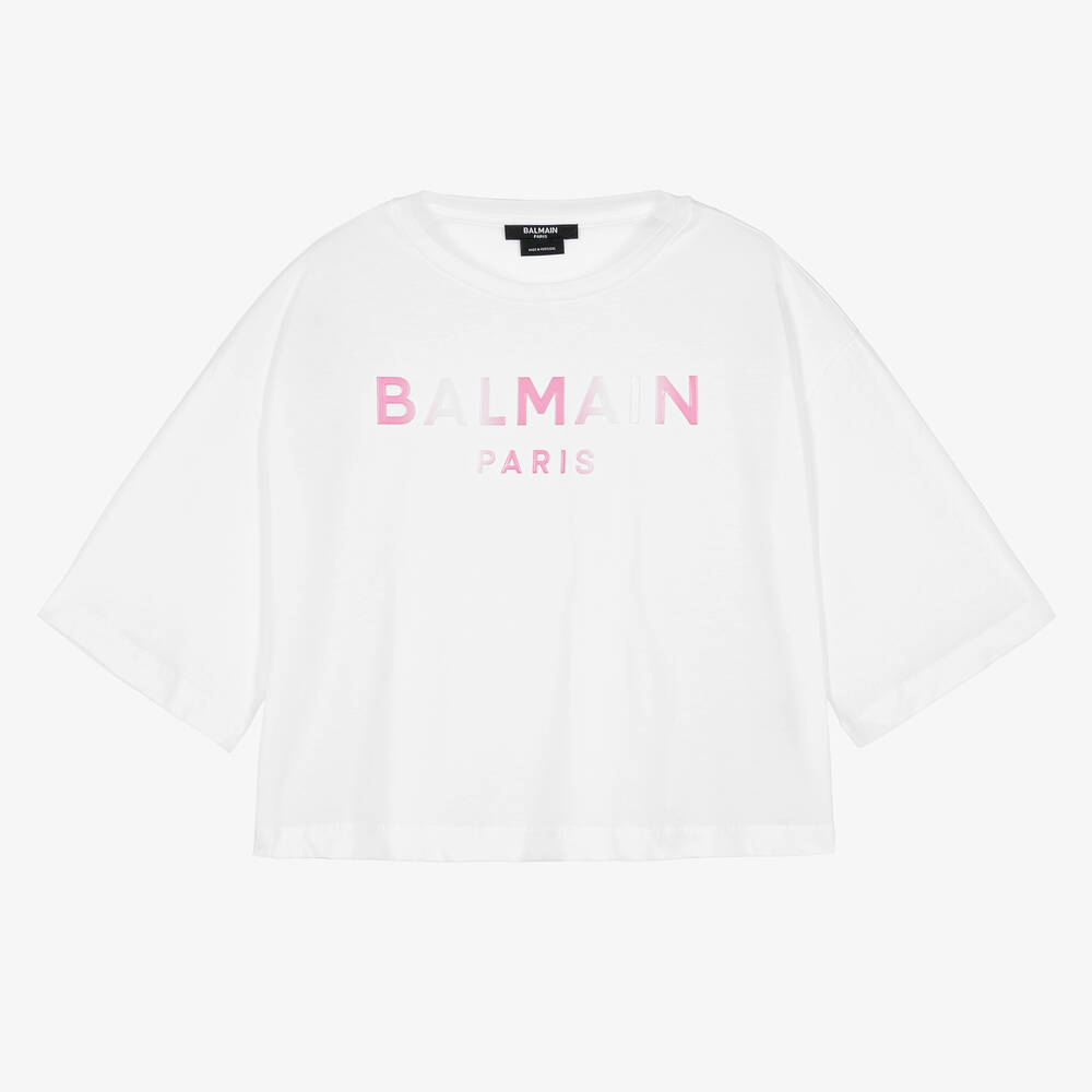 Balmain - T-shirt blanc et rose ado fille | Childrensalon